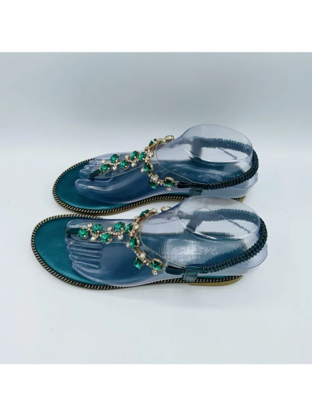 Fashion Shoes Womens Size 8.5 Green Thong Sandals Flats Jeweled Rhinestone Comfy